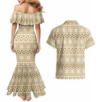 Pasifika Sataoa Pattern Simple Motif Couples Matching Mermaid Dress and Hawaiian Shirt Beige Tan LT9 - Polynesian Pride