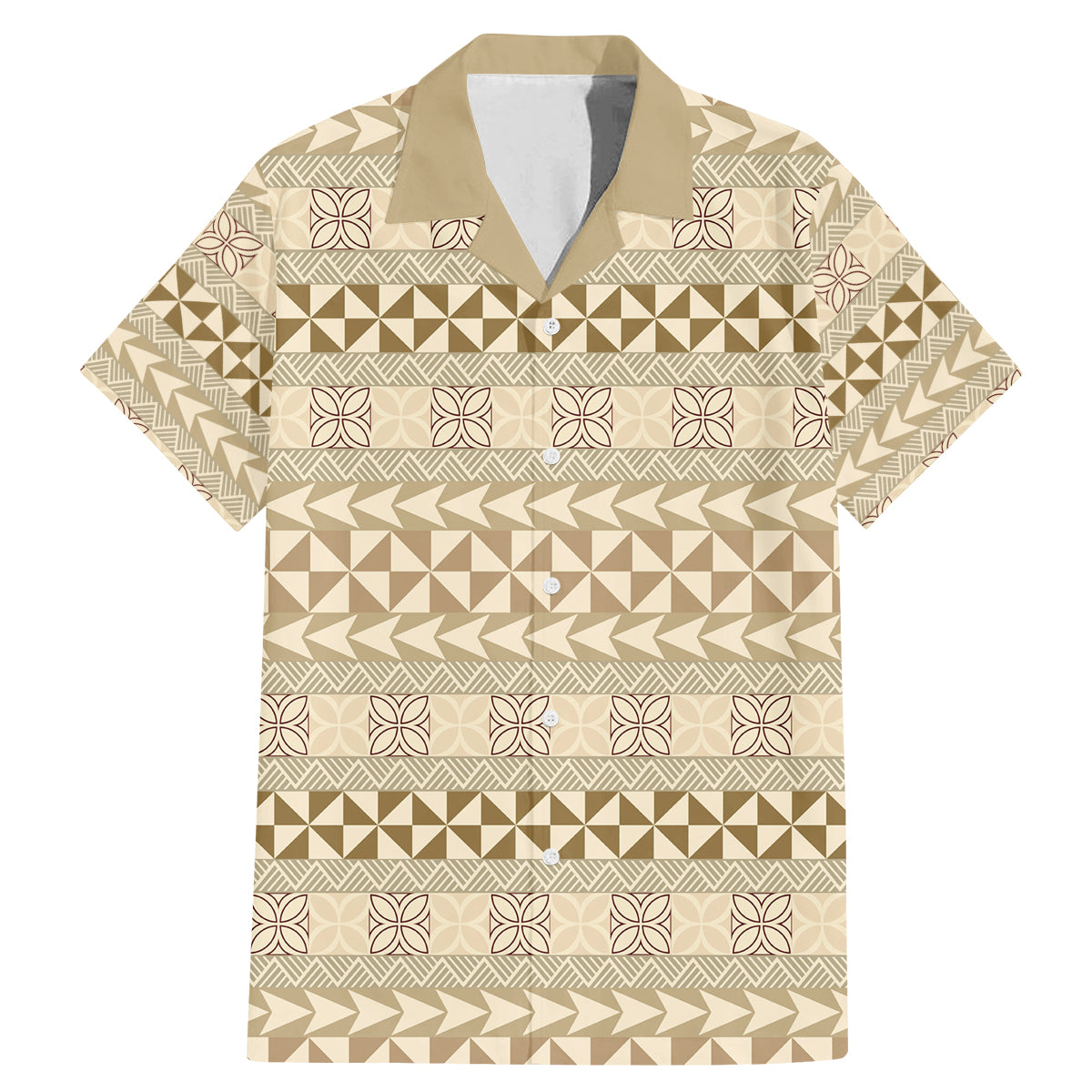 Pasifika Sataoa Pattern Simple Motif Family Matching Mermaid Dress and Hawaiian Shirt Beige Tan LT9 Dad's Shirt - Short Sleeve Beige Tan - Polynesian Pride