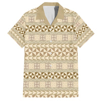 Pasifika Sataoa Pattern Simple Motif Family Matching Puletasi and Hawaiian Shirt Beige Tan LT9 Dad's Shirt - Short Sleeve Beige Tan - Polynesian Pride