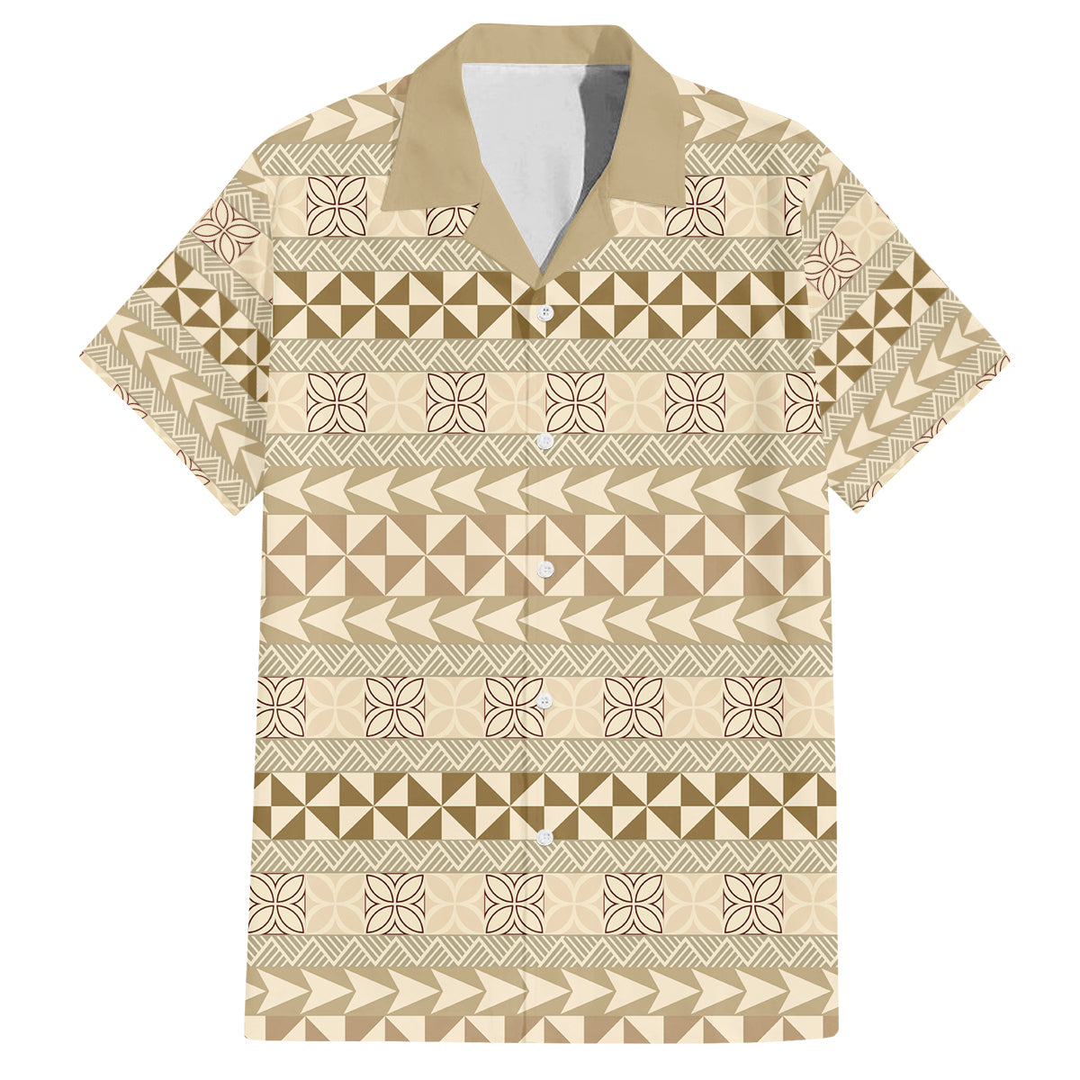 Pasifika Sataoa Pattern Simple Motif Family Matching Summer Maxi Dress and Hawaiian Shirt Beige Tan LT9 Dad's Shirt - Short Sleeve Beige Tan - Polynesian Pride