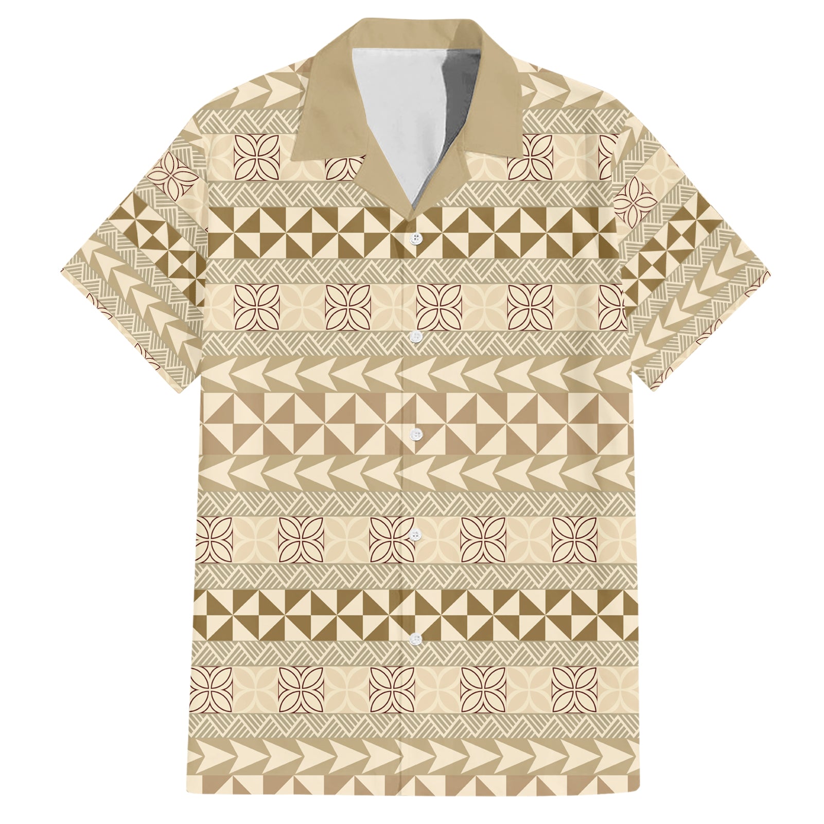 Pasifika Sataoa Pattern Simple Motif Hawaiian Shirt Beige Tan LT9 Beige Tan - Polynesian Pride