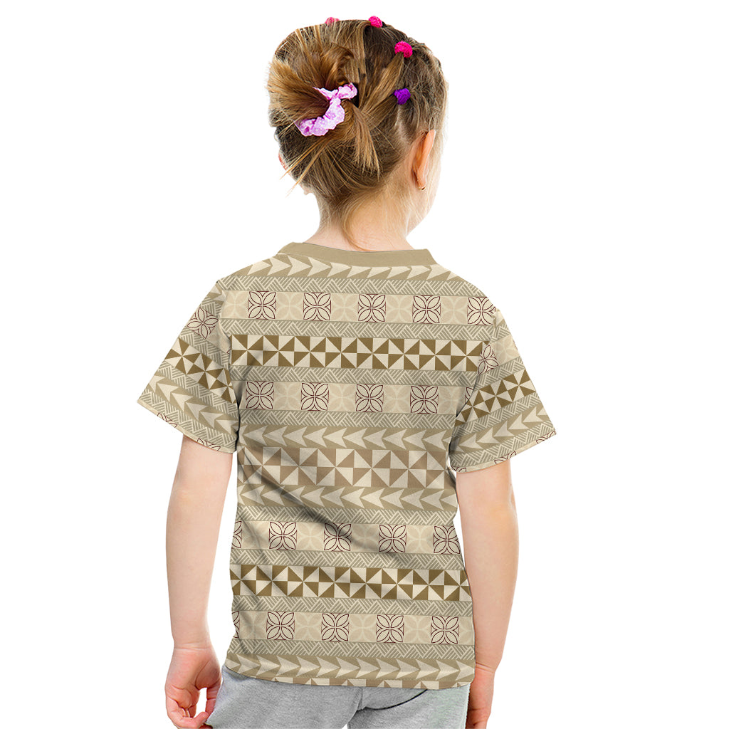 Pasifika Sataoa Pattern Simple Motif Kid T Shirt Beige Tan LT9 - Polynesian Pride