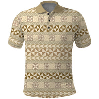 Pasifika Sataoa Pattern Simple Motif Polo Shirt Beige Tan LT9 Beige Tan - Polynesian Pride
