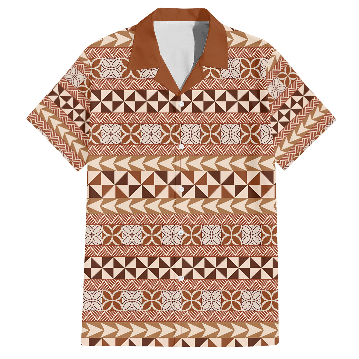 Pasifika Sataoa Pattern Simple Motif Family Matching Long Sleeve Bodycon Dress and Hawaiian Shirt Brown Beige Tan LT9 Dad's Shirt - Short Sleeve Brown - Polynesian Pride