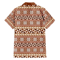 Pasifika Sataoa Pattern Simple Motif Family Matching Long Sleeve Bodycon Dress and Hawaiian Shirt Brown Beige Tan LT9 - Polynesian Pride