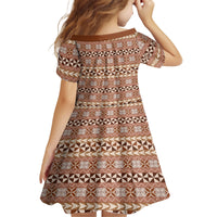 Pasifika Sataoa Pattern Simple Motif Family Matching Off Shoulder Maxi Dress and Hawaiian Shirt Brown Beige Tan LT9 - Polynesian Pride