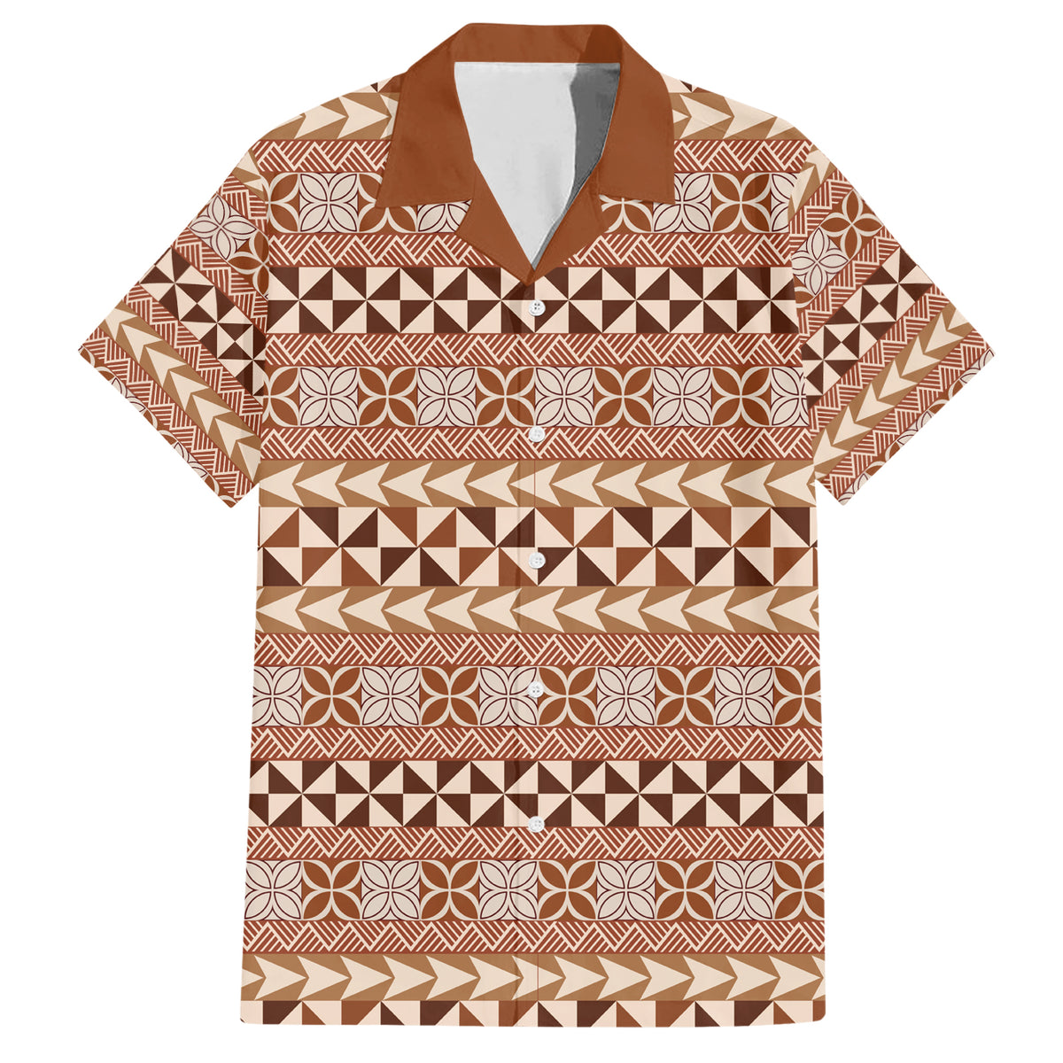 Pasifika Sataoa Pattern Simple Motif Family Matching Short Sleeve Bodycon Dress and Hawaiian Shirt Brown Beige Tan LT9 Dad's Shirt - Short Sleeve Brown - Polynesian Pride