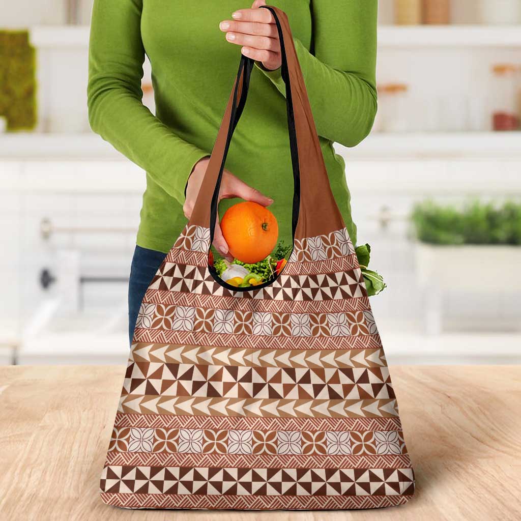 Pasifika Sataoa Pattern Simple Motif Grocery Bag Brown Beige Tan