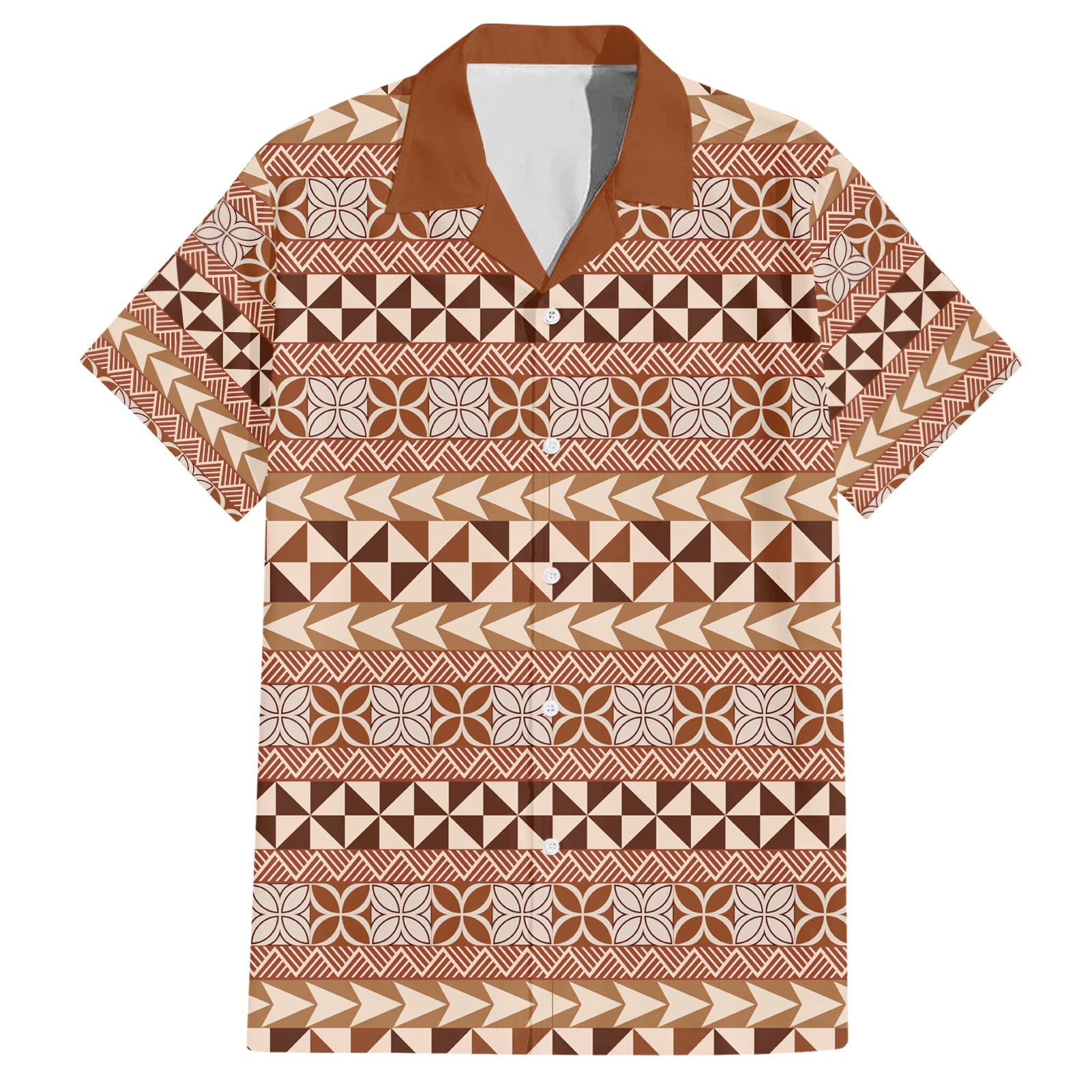 Pasifika Sataoa Pattern Simple Motif Hawaiian Shirt Brown Beige Tan LT9 Brown - Polynesian Pride