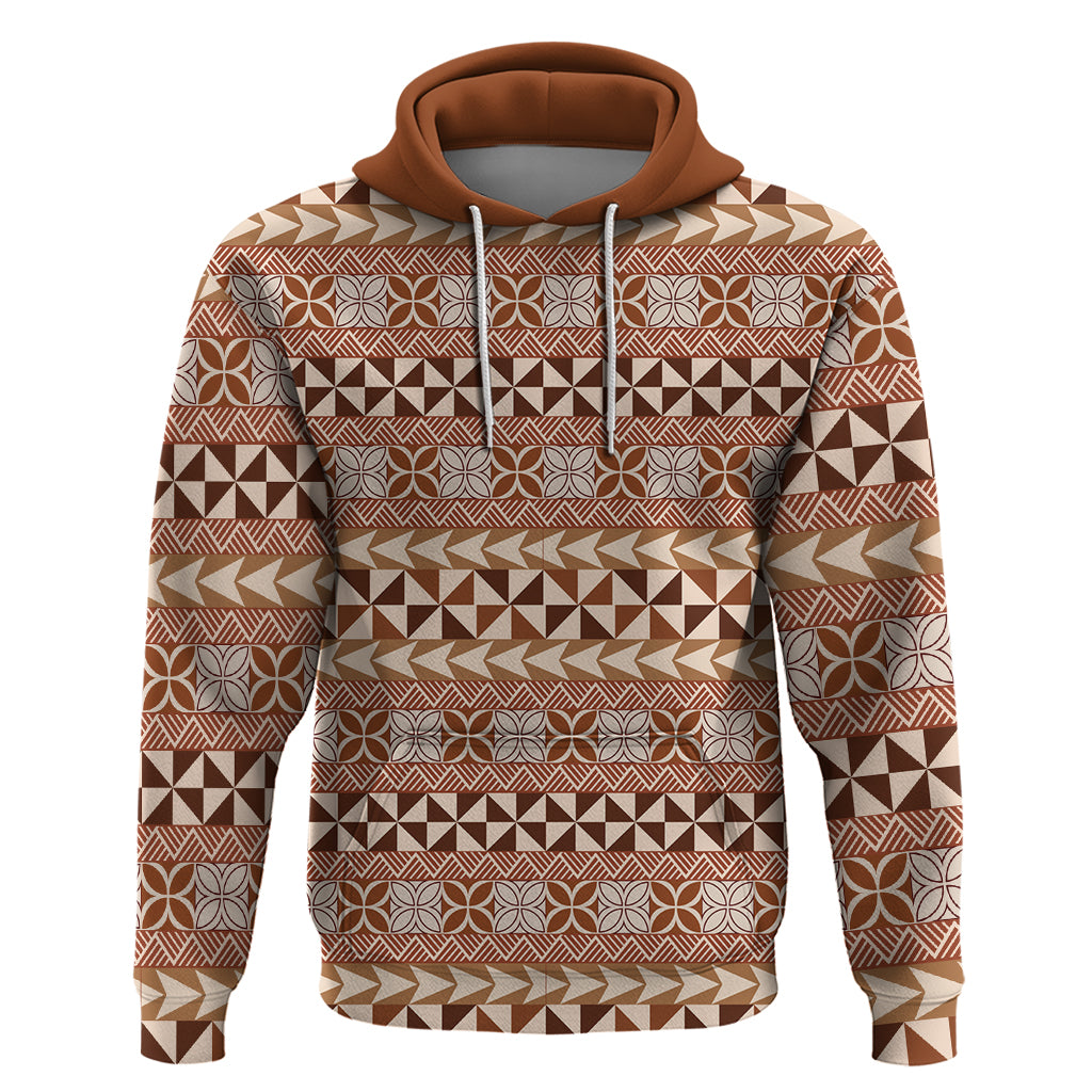 Pasifika Sataoa Pattern Simple Motif Hoodie Brown Beige Tan LT9 Pullover Hoodie Brown - Polynesian Pride