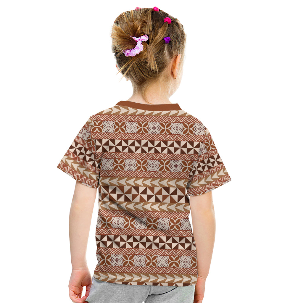 Pasifika Sataoa Pattern Simple Motif Kid T Shirt Brown Beige Tan LT9 - Polynesian Pride