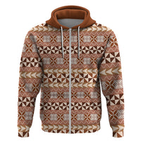 Pasifika Sataoa Pattern Simple Motif Zip Hoodie Brown Beige Tan LT9 Zip Hoodie Brown - Polynesian Pride