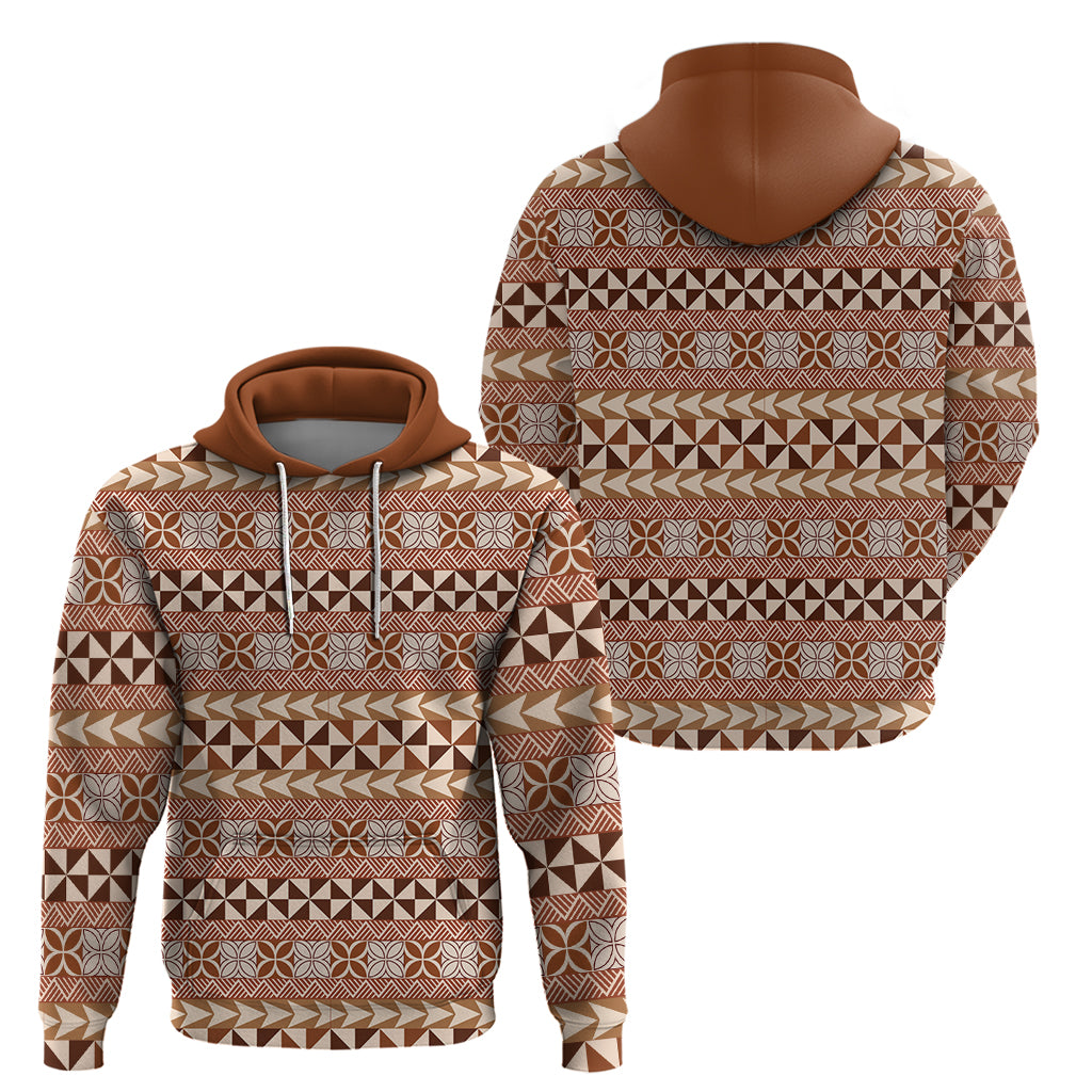 Pasifika Sataoa Pattern Simple Motif Zip Hoodie Brown Beige Tan LT9 - Polynesian Pride