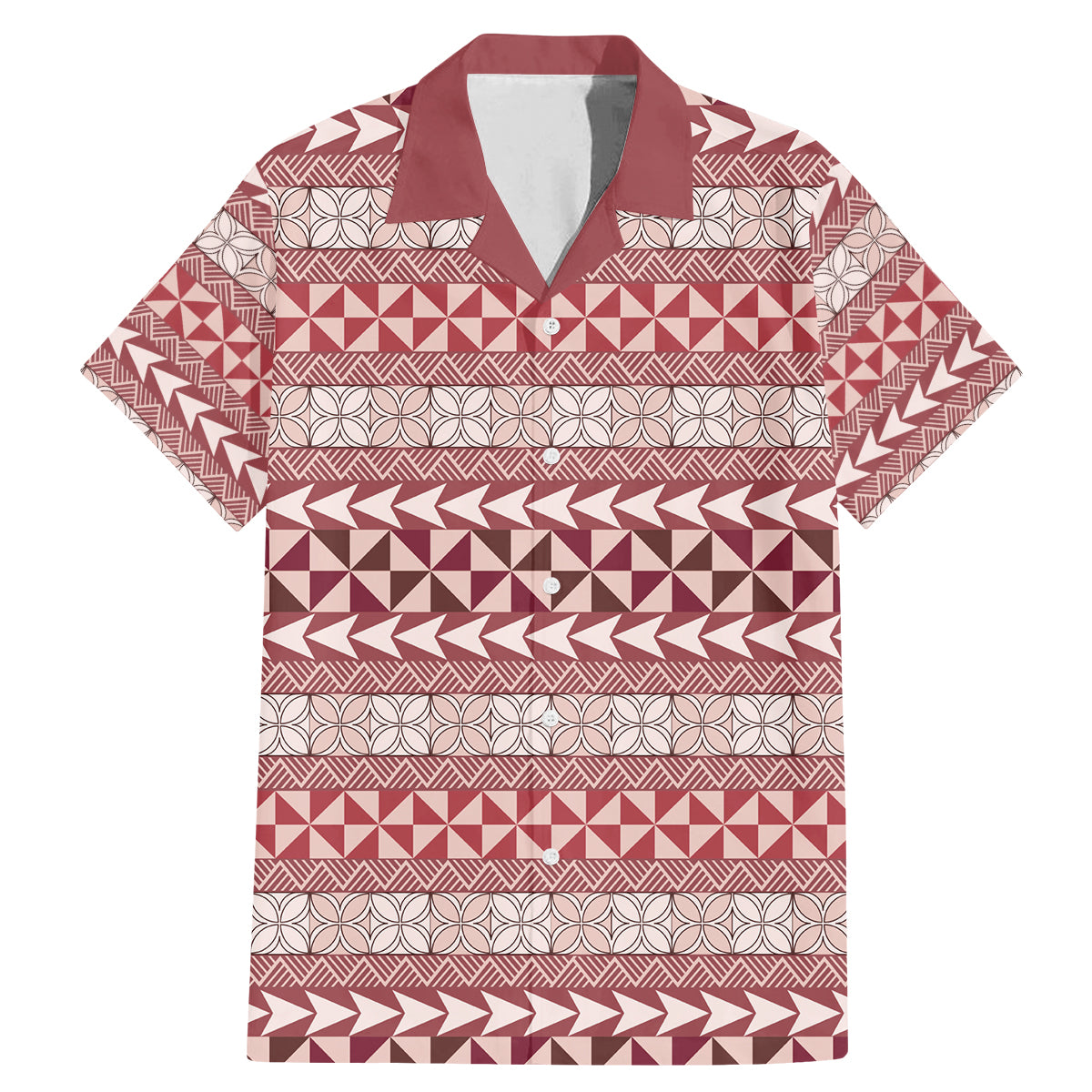 Pasifika Sataoa Pattern Simple Motif Family Matching Mermaid Dress and Hawaiian Shirt Cherry LT9 Dad's Shirt - Short Sleeve Cherry - Polynesian Pride