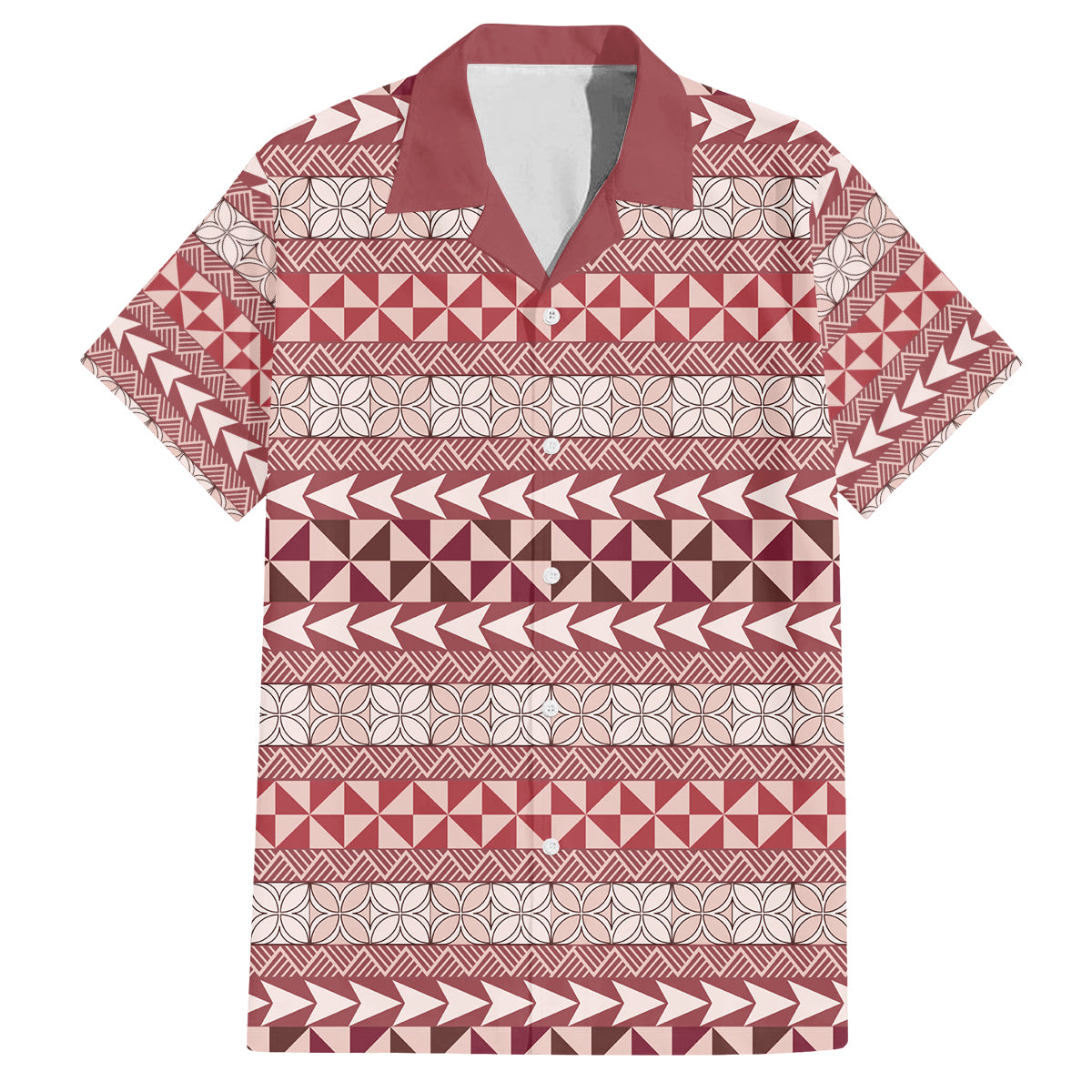 Pasifika Sataoa Pattern Simple Motif Family Matching Off Shoulder Short Dress and Hawaiian Shirt Cherry LT9 Dad's Shirt - Short Sleeve Cherry - Polynesian Pride