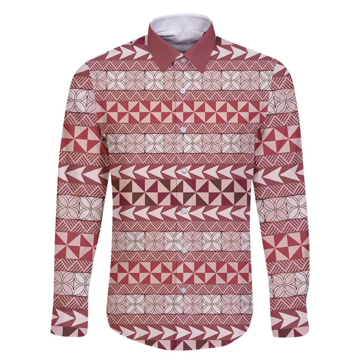 Pasifika Sataoa Pattern Simple Motif Family Matching Off Shoulder Short Dress and Hawaiian Shirt Cherry LT9 Dad's Shirt - Long Sleeve Cherry - Polynesian Pride