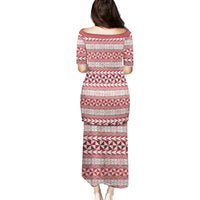 Pasifika Sataoa Pattern Simple Motif Family Matching Puletasi and Hawaiian Shirt Cherry LT9 - Polynesian Pride