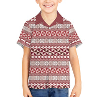 Pasifika Sataoa Pattern Simple Motif Family Matching Puletasi and Hawaiian Shirt Cherry LT9 Son's Shirt Cherry - Polynesian Pride