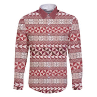 Pasifika Sataoa Pattern Simple Motif Family Matching Short Sleeve Bodycon Dress and Hawaiian Shirt Cherry LT9 Dad's Shirt - Long Sleeve Cherry - Polynesian Pride