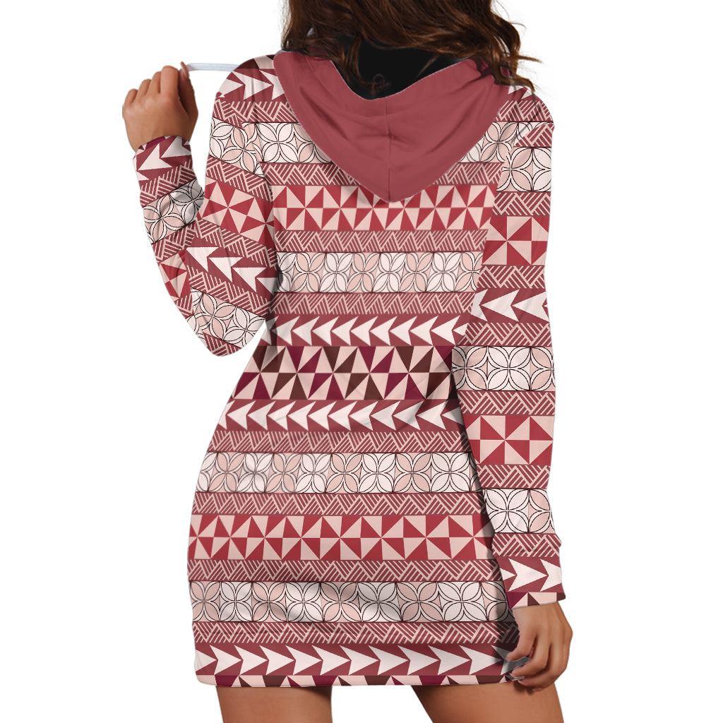 Pasifika Sataoa Pattern Simple Motif Hoodie Dress Cherry LT9 - Polynesian Pride