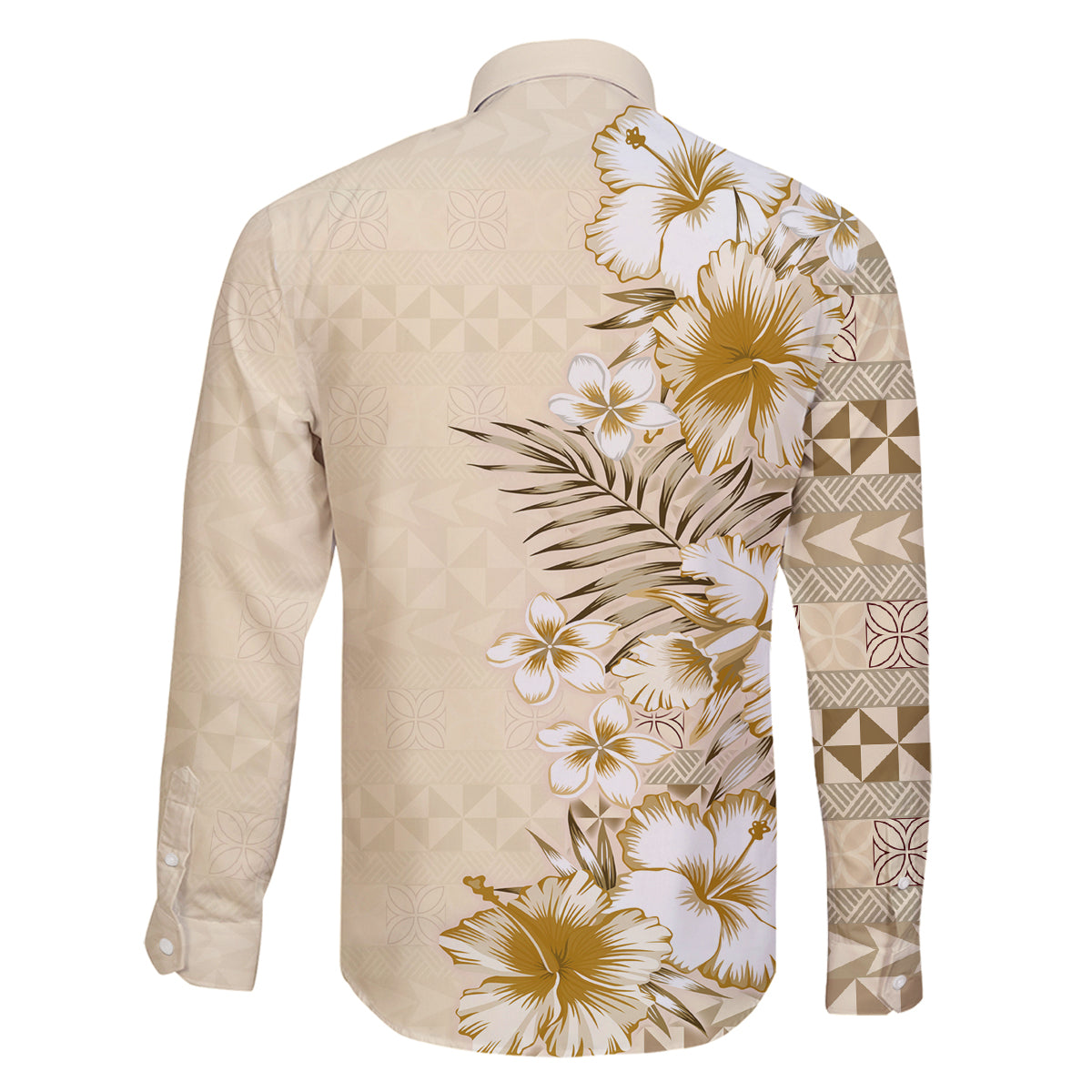 Pasifika Sataoa Pattern Plumeria Vintage Family Matching Off Shoulder Maxi Dress and Hawaiian Shirt Beige Tan LT9 - Polynesian Pride
