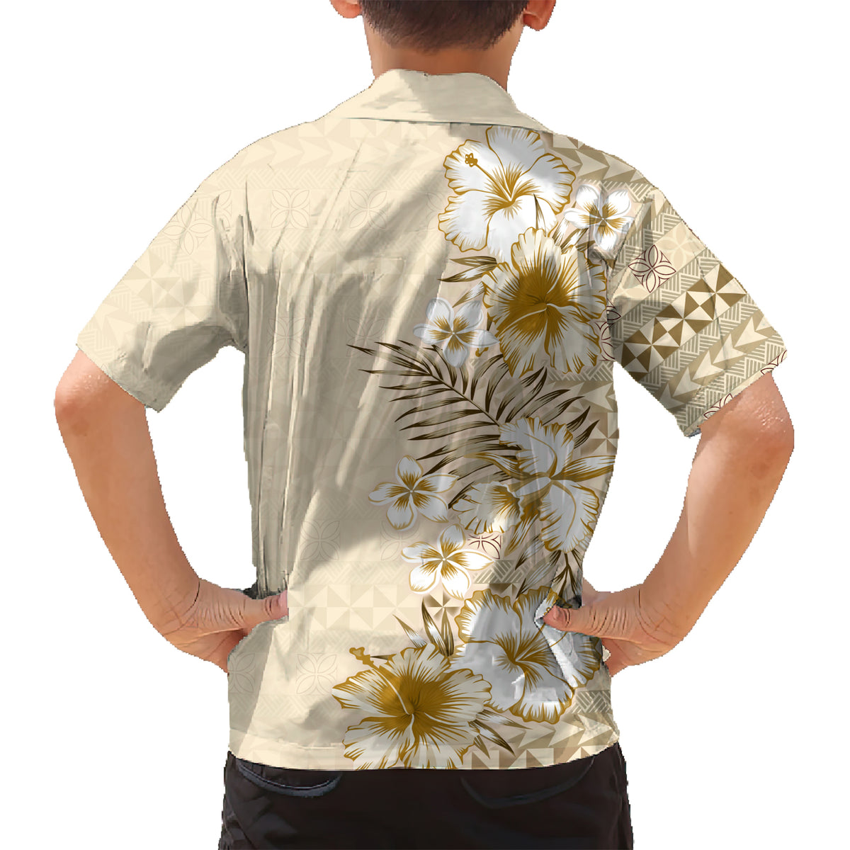 Pasifika Sataoa Pattern Plumeria Vintage Kid Hawaiian Shirt Beige Tan LT9 - Polynesian Pride