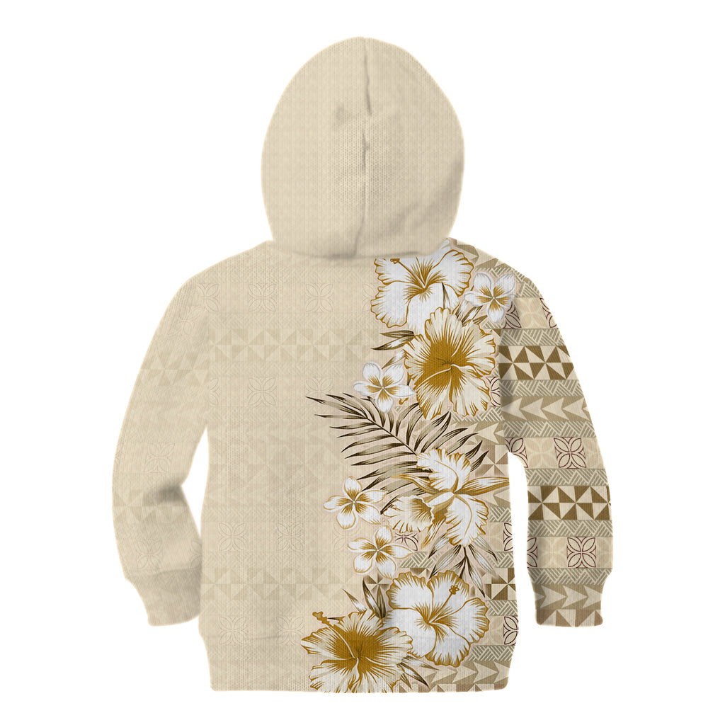 Pasifika Sataoa Pattern Plumeria Vintage Kid Hoodie Beige Tan LT9 - Polynesian Pride