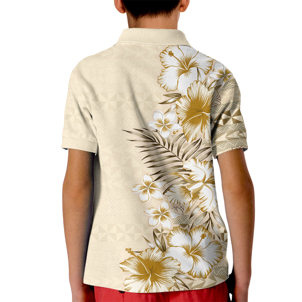 Pasifika Sataoa Pattern Plumeria Vintage Kid Polo Shirt Beige Tan LT9 - Polynesian Pride