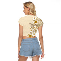 Pasifika Sataoa Pattern Plumeria Vintage Raglan Cropped T Shirt Beige Tan LT9 - Polynesian Pride
