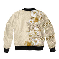 Pasifika Sataoa Pattern Plumeria Vintage Sleeve Zip Bomber Jacket Beige Tan LT9 - Polynesian Pride
