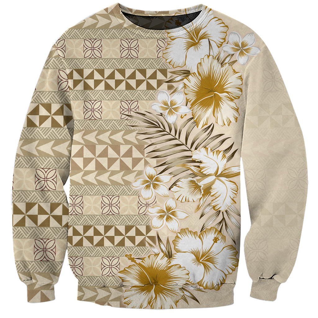 Pasifika Sataoa Pattern Plumeria Vintage Sweatshirt Beige Tan LT9 Unisex Beige Tan - Polynesian Pride