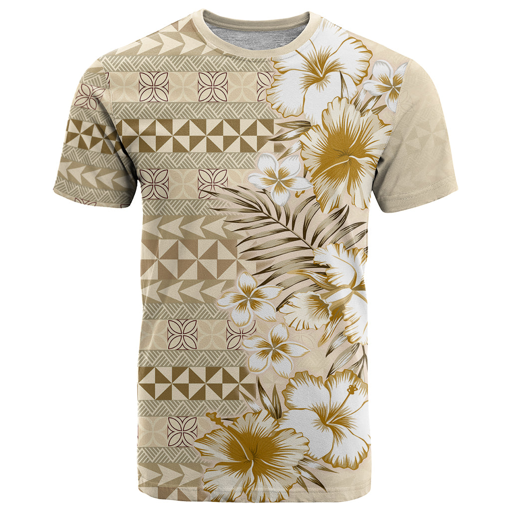 Pasifika Sataoa Pattern Plumeria Vintage T Shirt Beige Tan LT9 Beige Tan - Polynesian Pride