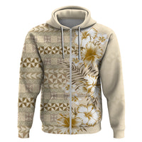 Pasifika Sataoa Pattern Plumeria Vintage Zip Hoodie Beige Tan LT9 Zip Hoodie Beige Tan - Polynesian Pride