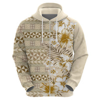 Pasifika Sataoa Pattern Plumeria Vintage Zip Hoodie Beige Tan LT9 - Polynesian Pride
