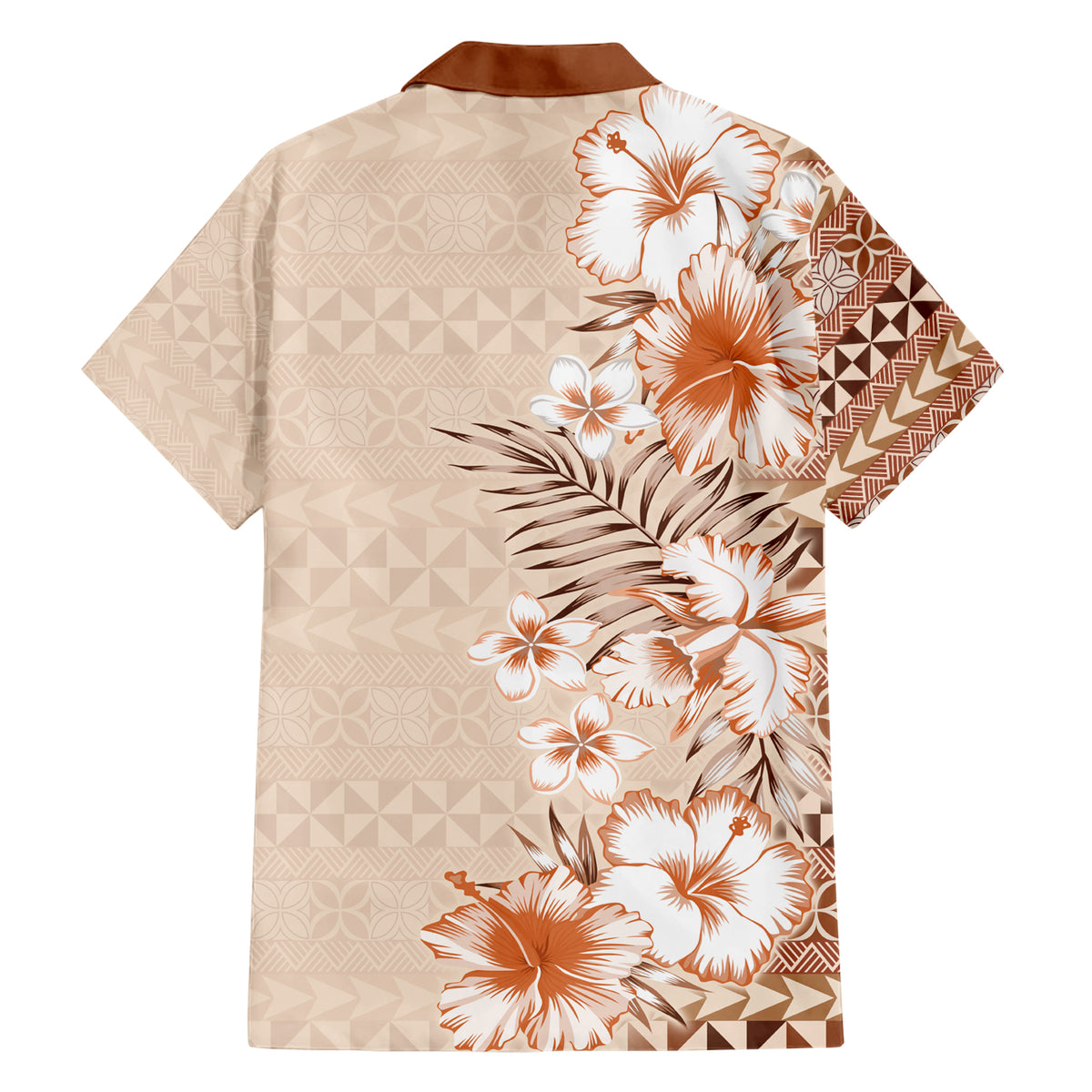 Pasifika Sataoa Pattern Plumeria Vintage Family Matching Short Sleeve Bodycon Dress and Hawaiian Shirt Brown Beige Tan LT9 - Polynesian Pride