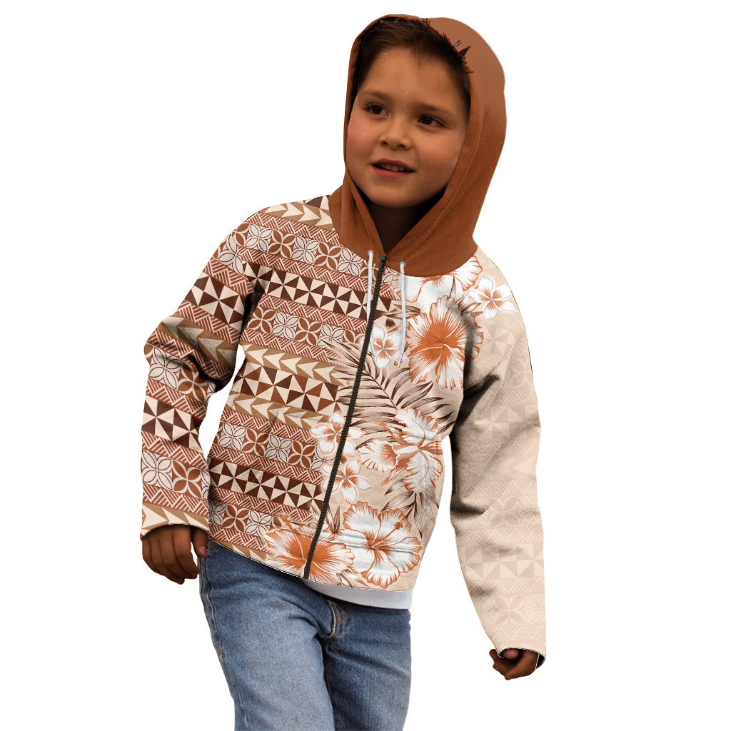 Pasifika Sataoa Pattern Plumeria Vintage Kid Hoodie Brown Beige Tan LT9 - Polynesian Pride