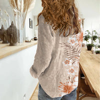 Pasifika Sataoa Pattern Plumeria Vintage Women Casual Shirt Brown Beige Tan LT9 - Polynesian Pride