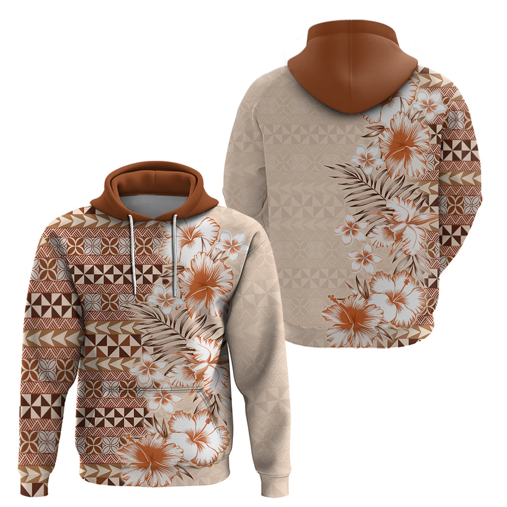 Pasifika Sataoa Pattern Plumeria Vintage Zip Hoodie Brown Beige Tan LT9 - Polynesian Pride