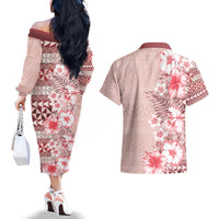 Pasifika Sataoa Pattern Plumeria Vintage Couples Matching Off The Shoulder Long Sleeve Dress and Hawaiian Shirt Cherry LT9 - Polynesian Pride