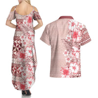 Pasifika Sataoa Pattern Plumeria Vintage Couples Matching Summer Maxi Dress and Hawaiian Shirt Cherry LT9 - Polynesian Pride