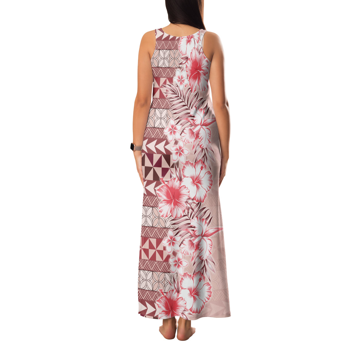 Pasifika Sataoa Pattern Plumeria Vintage Family Matching Tank Maxi Dress and Hawaiian Shirt Cherry LT9 - Polynesian Pride