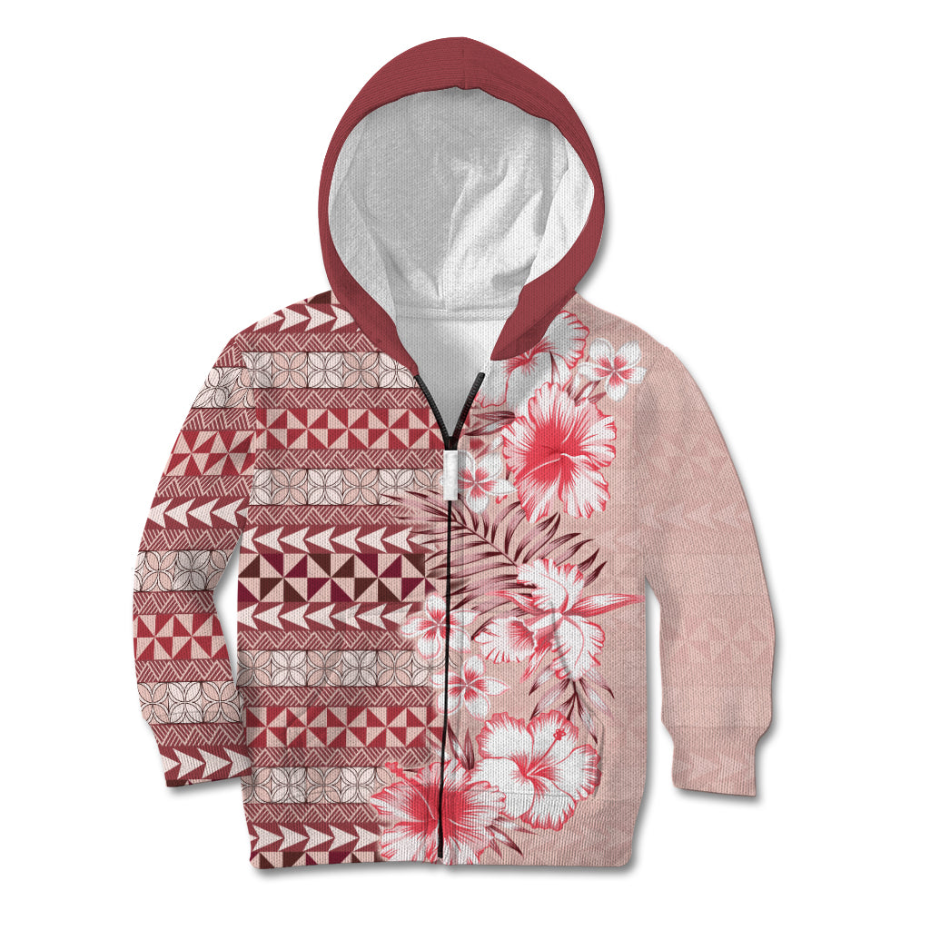 Pasifika Sataoa Pattern Plumeria Vintage Kid Hoodie Cherry LT9 Zip Hoodie Cherry - Polynesian Pride
