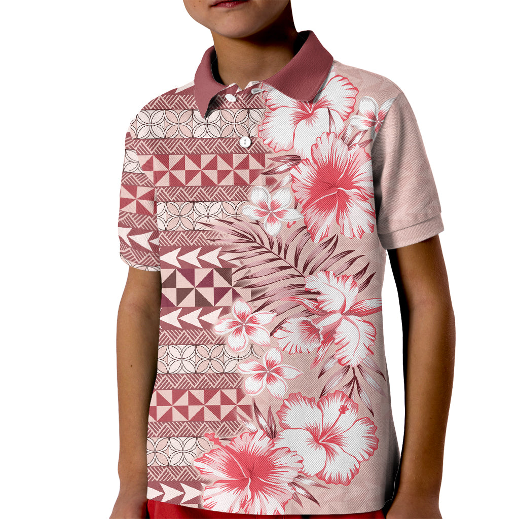 Pasifika Sataoa Pattern Plumeria Vintage Kid Polo Shirt Cherry LT9 Kid Cherry - Polynesian Pride