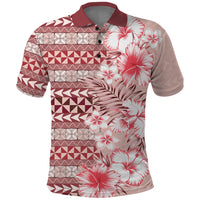 Pasifika Sataoa Pattern Plumeria Vintage Polo Shirt Cherry LT9 Cherry - Polynesian Pride