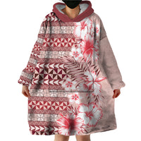 Pasifika Sataoa Pattern Plumeria Vintage Wearable Blanket Hoodie Cherry LT9 - Polynesian Pride