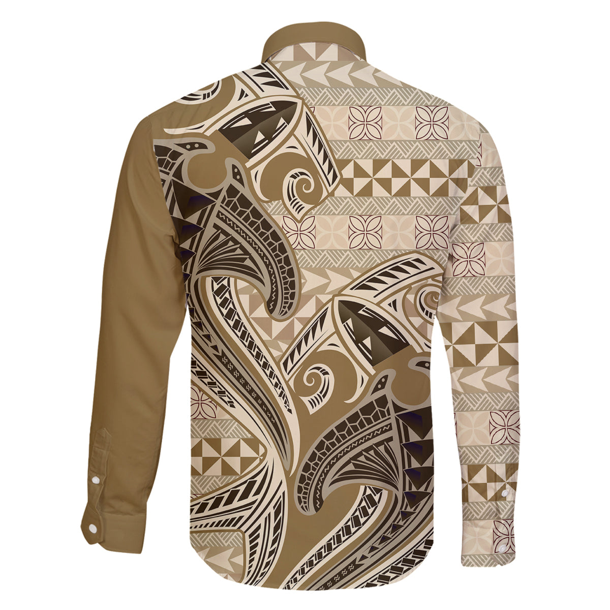 Vintage Hammerhead Shark Valentine Day Family Matching Long Sleeve Bodycon Dress and Hawaiian Shirt Pasifika Sataoa Pattern - Beige Tan LT9 - Polynesian Pride