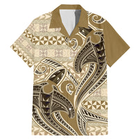 Vintage Hammerhead Shark Valentine Day Family Matching Mermaid Dress and Hawaiian Shirt Pasifika Sataoa Pattern - Beige Tan LT9 Dad's Shirt - Short Sleeve Beige Tan - Polynesian Pride