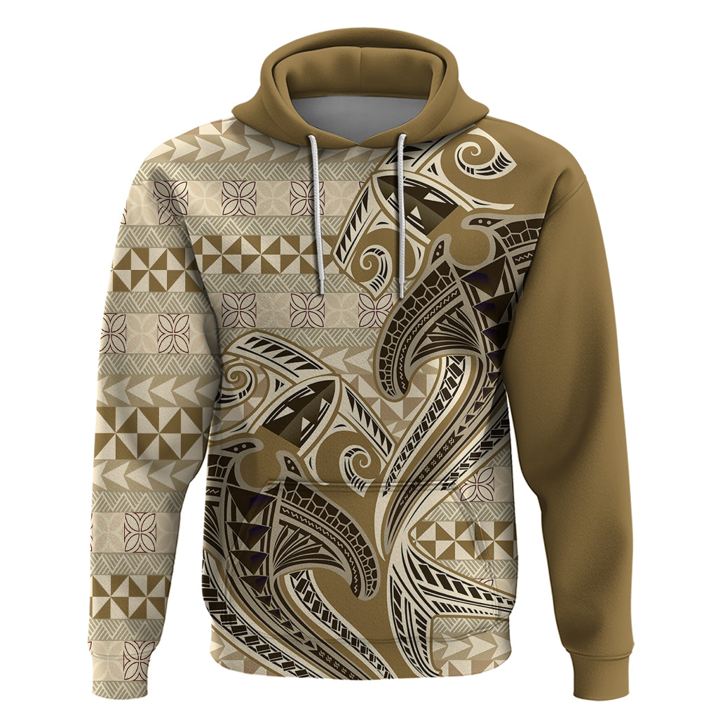 Vintage Hammerhead Shark Valentine Day Hoodie Pasifika Sataoa Pattern - Beige Tan LT9 Pullover Hoodie Beige Tan - Polynesian Pride