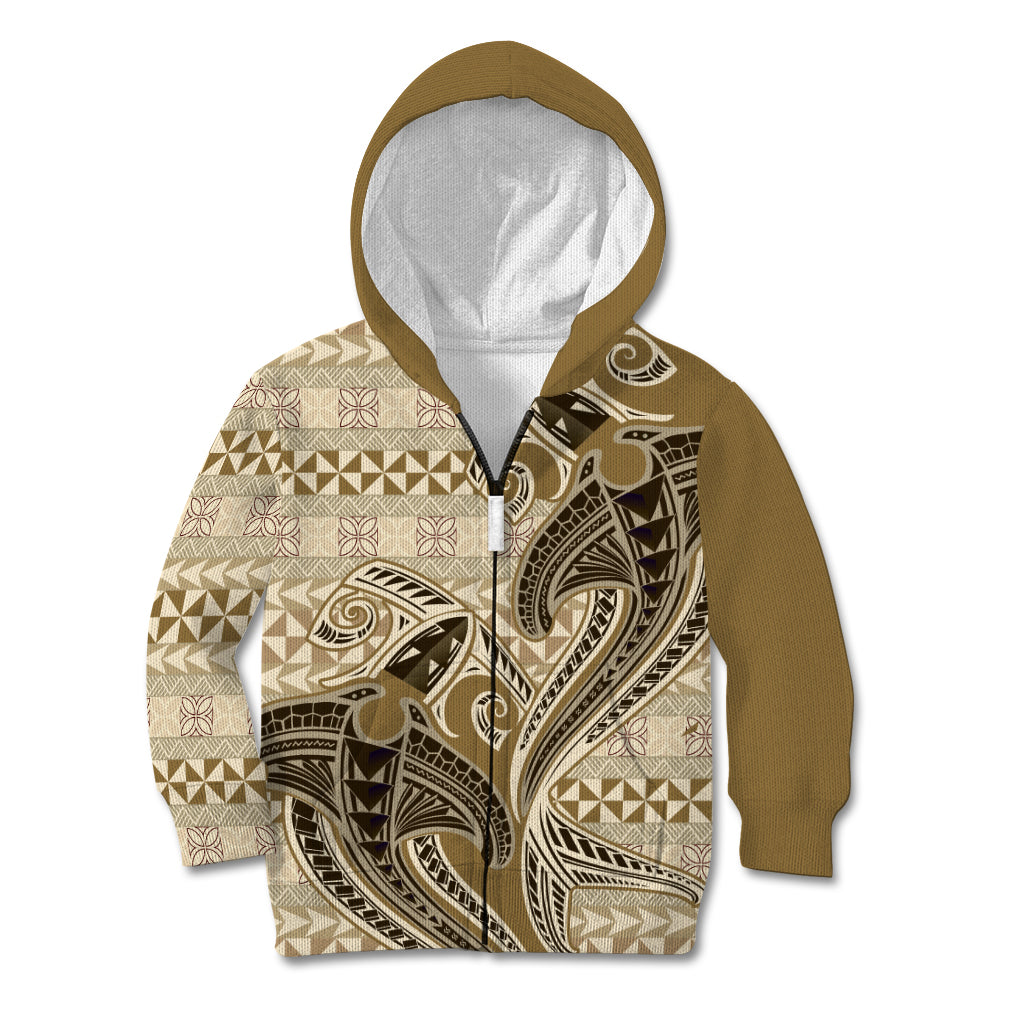 Vintage Hammerhead Shark Valentine Day Kid Hoodie Pasifika Sataoa Pattern - Beige Tan LT9 Zip Hoodie Beige Tan - Polynesian Pride
