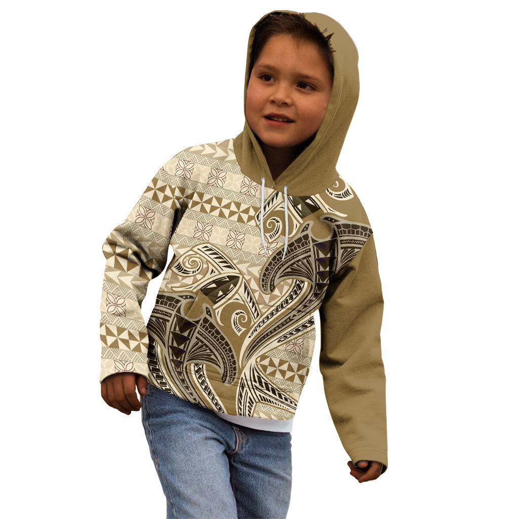 Vintage Hammerhead Shark Valentine Day Kid Hoodie Pasifika Sataoa Pattern - Beige Tan LT9 - Polynesian Pride